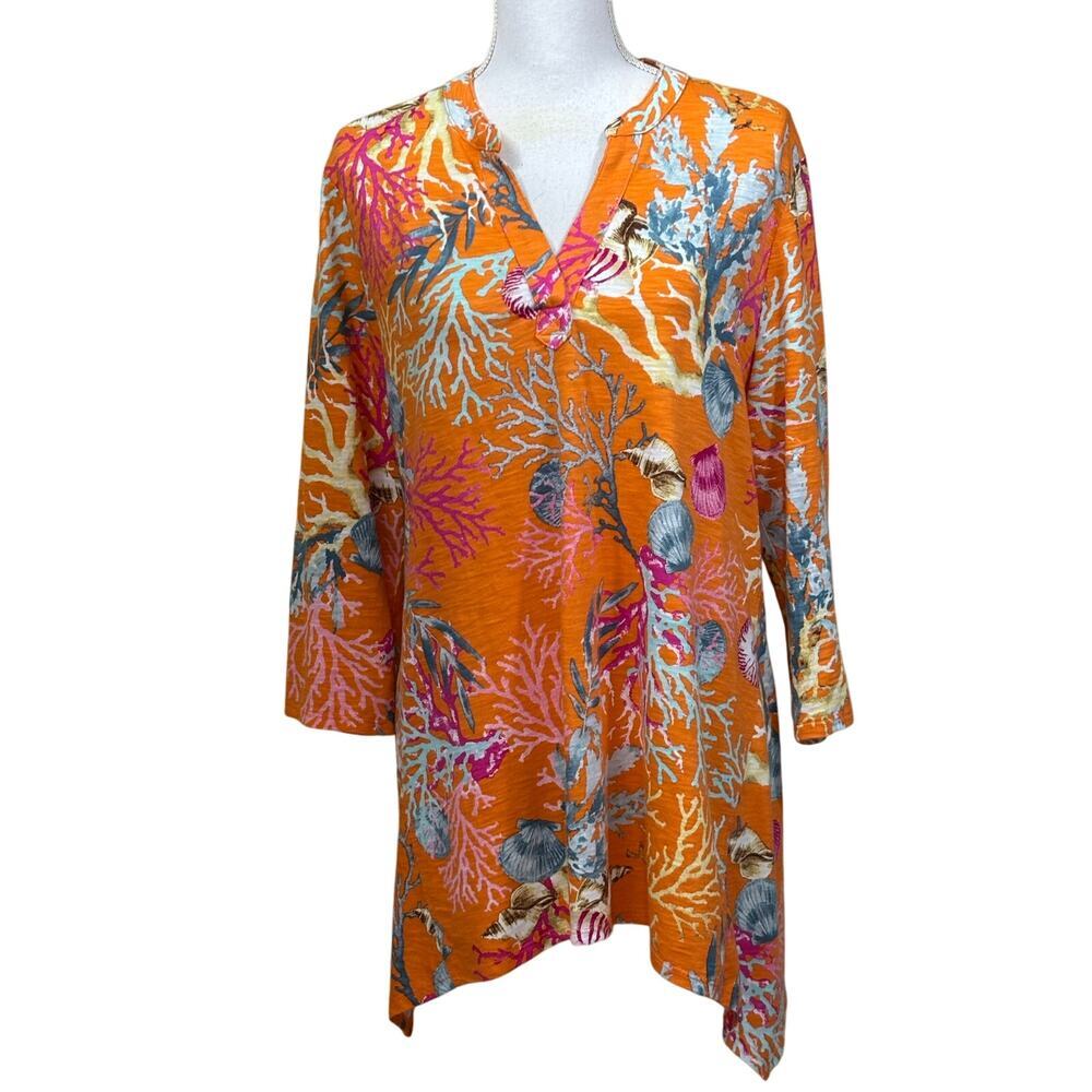 Chico's orange trapeze tunic, vacation, resort, tropical, colorful, nautical